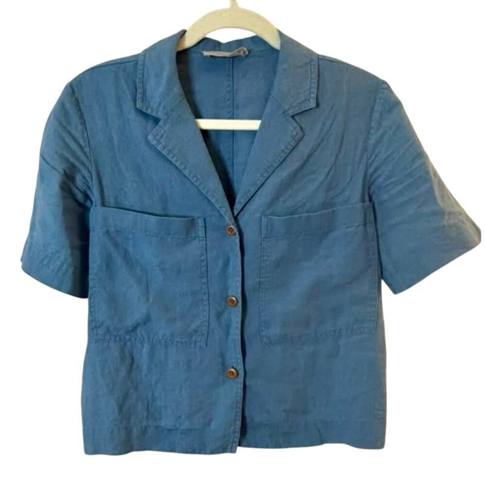 Everlane The Linen Workwear Shirt in Deep Blue Boxy and Oversized sz. XXS - Picture 2 of 8